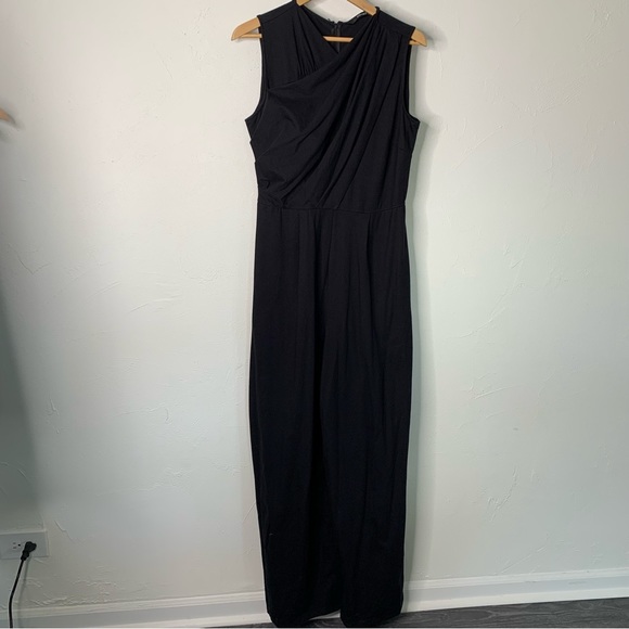 eshakti Pants - Eshakti Large Black Surplice Wrap Sleeveless Jumpsuit Wide Leg Black